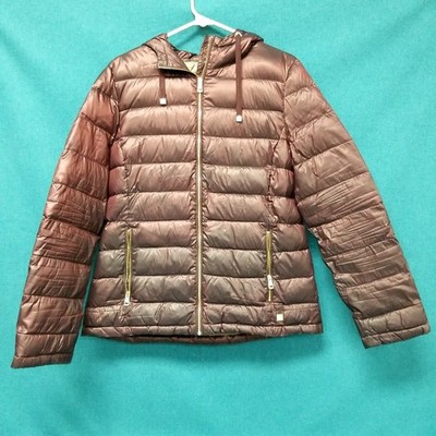 Andrew Marc Maroon Lightweight Packable Duck Down Hooded Puffer Jacket Women's L
