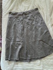 Eileen Fisher Neutral Gray Linen Midi Skirt Tie Waist Soft Waistband Sz. Medium