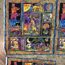MYTHICAL JUNGLE Panel Quilt Fabric Laurel Burch 2 Pieces
