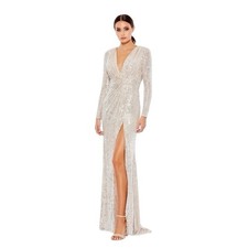 Mac Duggal 26490 Silver Sequin Long Sleeve Gown Size 16 $398
