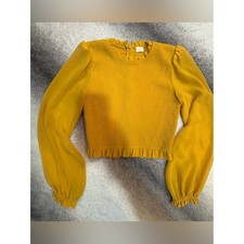 (A1) Blusa Aritzia Wilfred Tempest Calada Gasa Volantes Amarillo Mostaza S NUEVA SIN ETIQUETAS