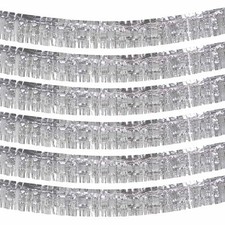 6 Pack Metallic Tinsel Garland - 10 Feet Foil Fringe Foil Fringe Garland/Silver