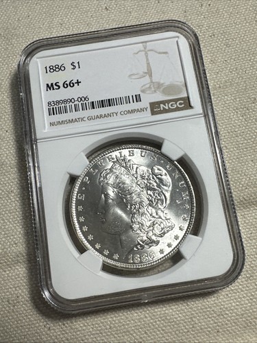 Dólar de plata Morgan 1886 clasificación NGC como nuevo 66+ subasta en vivo de eBay 8/30 EB #016