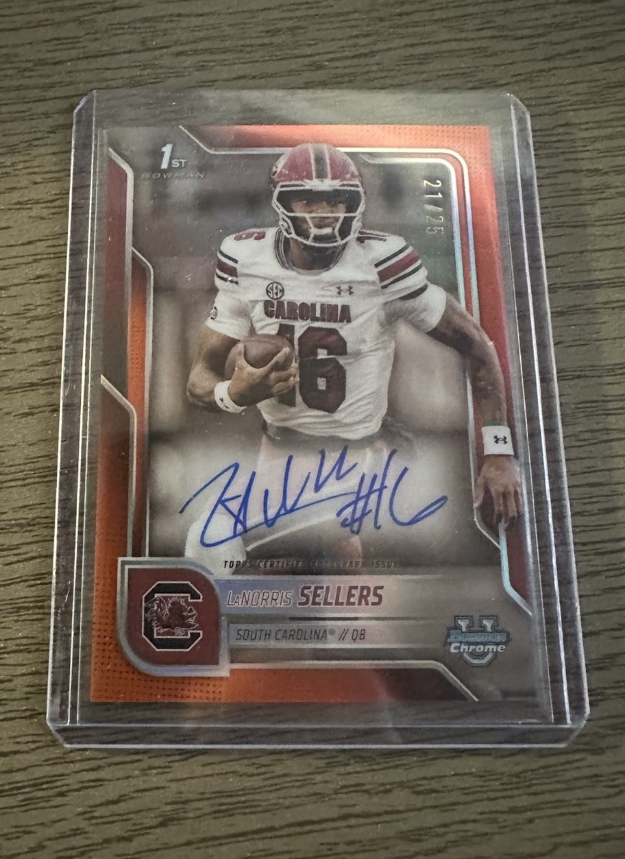 2025 Bowman U Chrome Football LaNorris Sellers BCA-LNS 1st Auto True Orange /25
