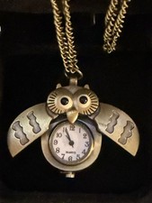 Owl Shaped Whimsical Quartz battery operated Necklace / Pocket Watch with Chain