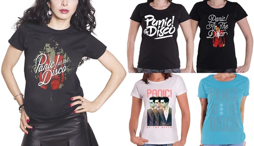 Official Panic At The Disco T Shirt Brendon Band Logo Panic! Womens Skinny Fit