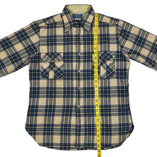 VTG Pendleton Distressed Beige & Blue Plaid Wool Button Up Shirt FLAW USA Size M - Picture 13 of 16