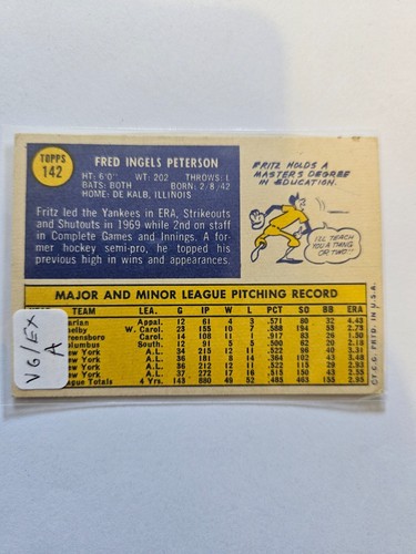 1970 TOPPS FRITZ PETERSON #142A VG/EX COMBINED SHIPPING - Picture 2 of 2