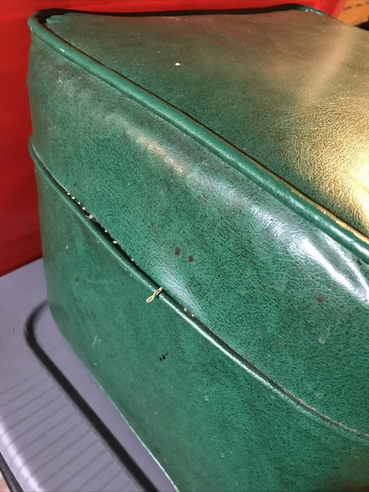 VtgMCM Green Vinyl Stool Footstool Ottoman Hassock  Square Firm  15x15x14" FrShp - Image 3 of 3