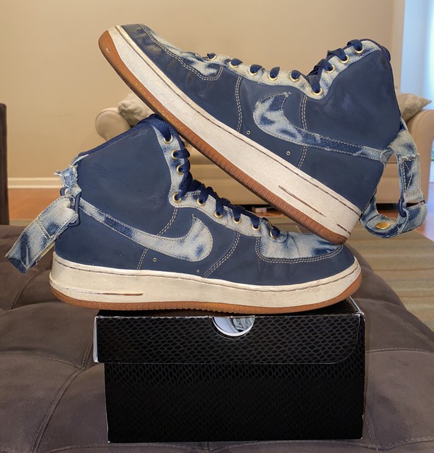 Nike Air Force 1 One High Denim 07 10 Midnight Navy Gum Jean 631039-400 3 4 6 7 | eBay