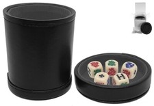 Poker Dice Ivory Rounded Corners  PU Leather Grey Felt Lined Cup Lid Tray Boxed