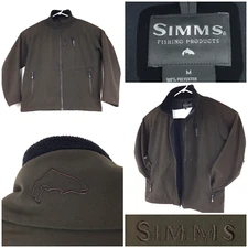 Simms Fishing Mens Medium (46 in Chest) Dark Brown Olive Mock Neck Fleece Jacket