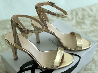 metallic gold ankle strap heels