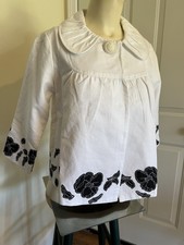 Luii Cotton 3/4 Sleeve Light Jacket White With Black Applique Sz Xsp Mrsp $ 79
