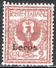 Italy Offices In Aegean Islands Lero Stamp Scott #1, 2c, Org Br, MLH, SCV$9.50