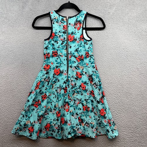 DKNY Girls Dress Fit Flare Green Floral Sleeveless Scoop Neck Back Zip Size L - Picture 9 of 10