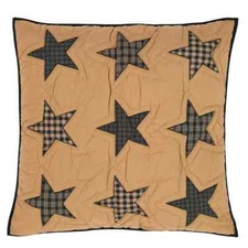 Primitive Quilted EURO Sham Teton Star Navy/Tan Cotton Bedroom Decor VHC Brands