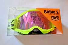 MASCHERA 100% STRATA 2 NEON YELLOW LENTE A SPECCHIO ROSA OCCHIALI MOTO OFF ROAD