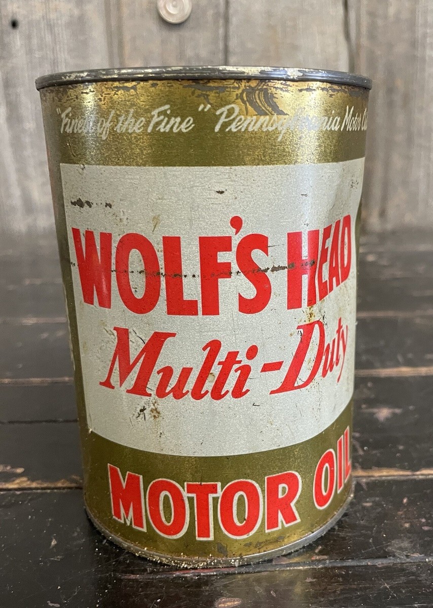 Vintage Wolf's Head Multi Duty Motor Oil Can Gas Station