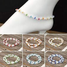 Glass Beads Stretch Ankle Bracelet - Pearl Collection