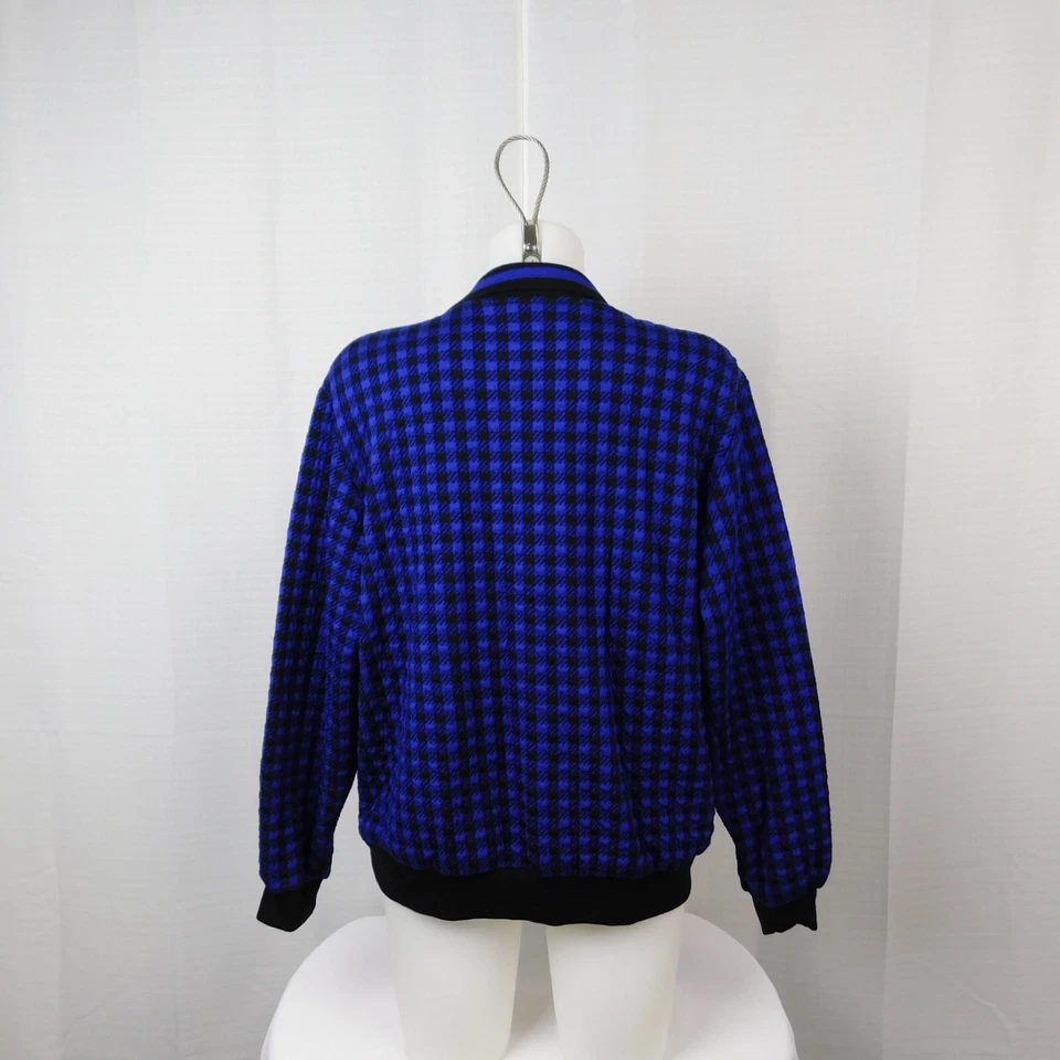 80s Alfred Dunner Collared Henley Sweater Black-Cobalt Houndstooth, Large #9846 - Image 3 of 4