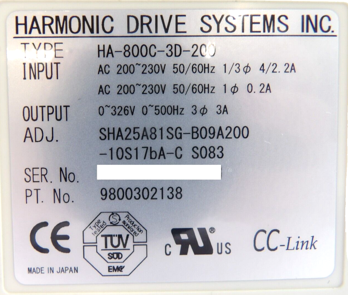 Harmonic Drive HA-800C-3D-200 HA-800C-1D-200 Servo Drive Lot of 3