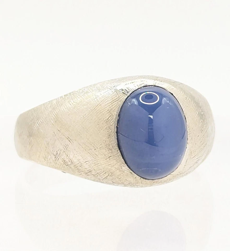 Anillo Banda Texturizada Cepillada Satinada Zafiro Estrella Oro Blanco 10K 7.7g Talla-9.5 Foto 3 de 4