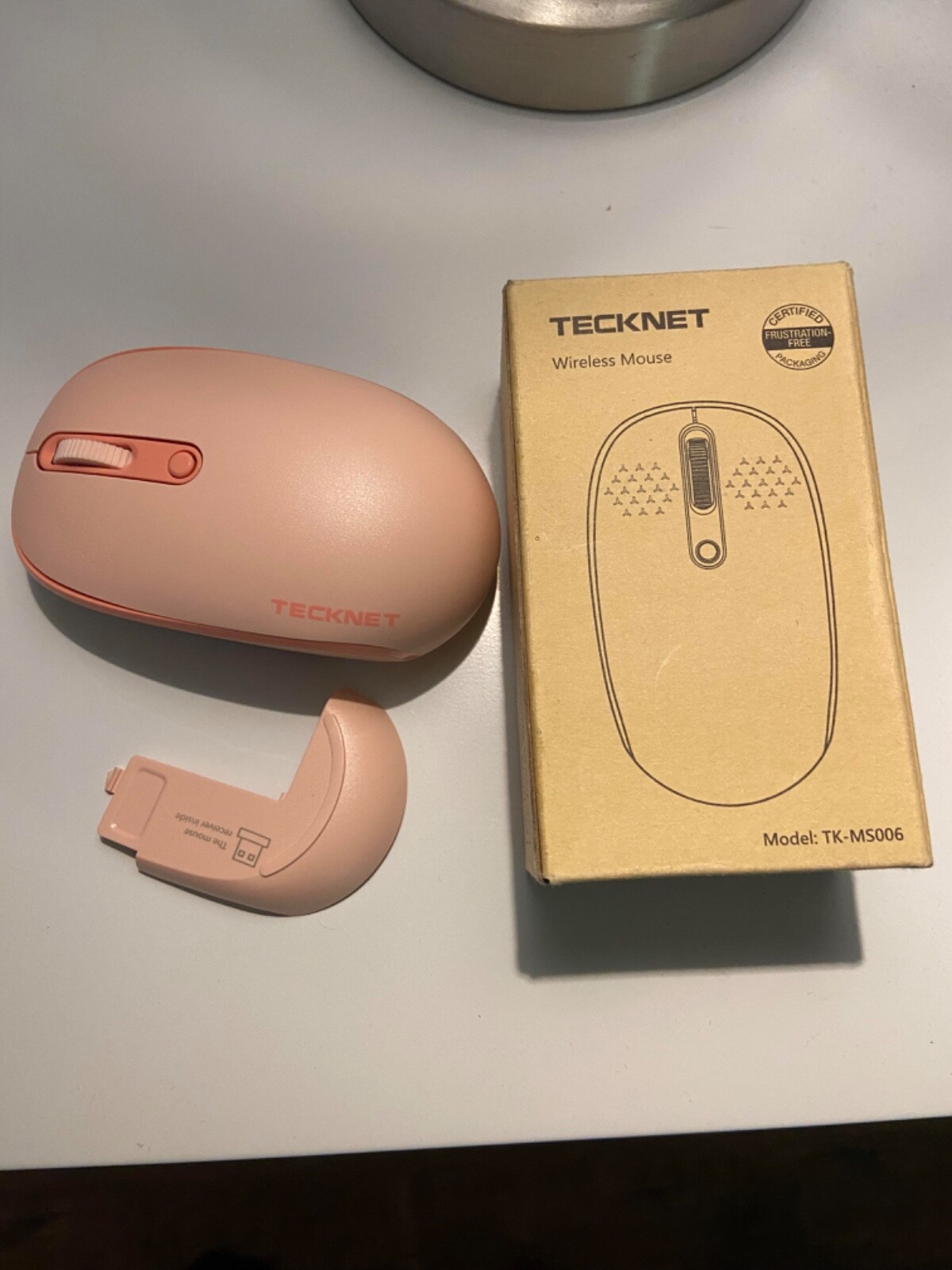 TECKNET 2.4GHz Wireless Mini Mouse in Pink for Laptop USB TK-MS006