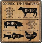 Metal Vintage Tin Sign Decor Cooking Temperatures Chart Meat Poultry Fish Grilli