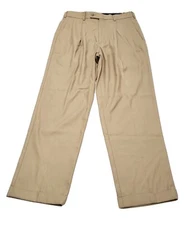 Perry Ellis Portfolio Mens 32 x 30 Pleated Dress Beige Pants Casual