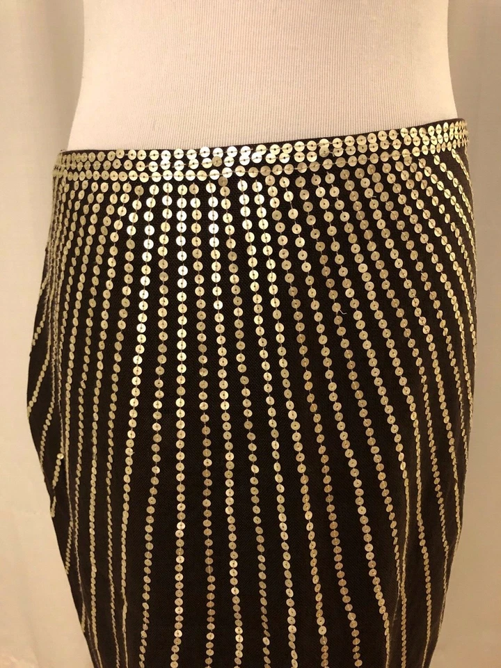 Falda recta lápiz 100 % lino lentejuelas marrones 8 Tory Burch para mujer $239  Foto 4 de 4