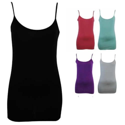 CAMISOLE TOP Long Cami Top Women's Singlet Summer Casual Wear Basic Tank Shirt - Picture 1 of 86