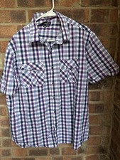 PEACOCKS Navy White Purple Check Cotton Button Shirt Size XL 48” Short Sleeve