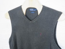 Vintage Polo Ralph Lauren Sweater Vest Men 2XL Gray Cotton V Neck Heavy Knit 90s