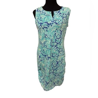 T by Talbots Teal, Navy & Lime Paisley Shift Dress