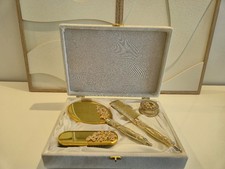 Vintage Beauty Set Gold &ndash; Spiegel, B&uuml;rste, Kamm & Accessoires &ndash; Braut Geschenk /