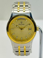 Bulova Two-Tone Steel Day-Date Champagne Dial Quartz Mens Watch 98C60 37
