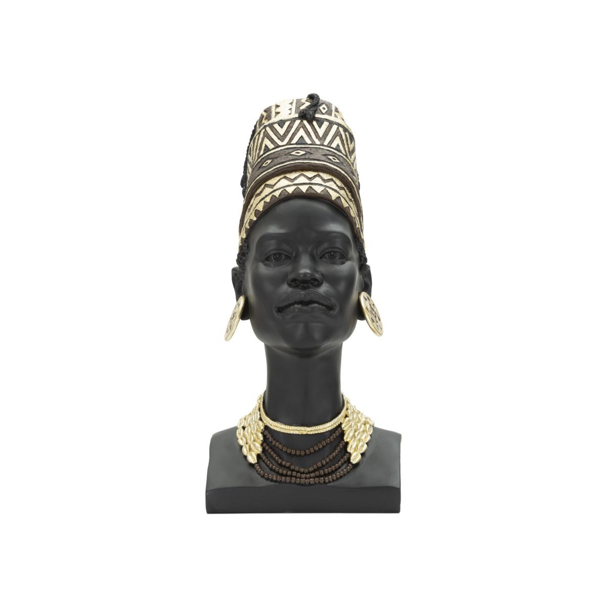 Sculpture tête femme Massai coiffe traditionnelle 45cm noire