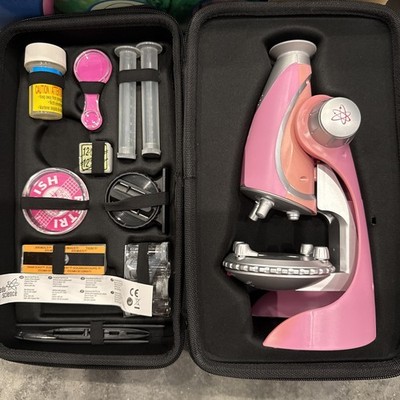 Edu Science Kids Microscope Set Pink/Silver w/ Carry Case & Accessories