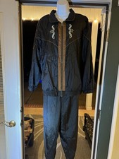 Vintage 90s Y2K Black Windbreaker Track Suit Jacket Pants L