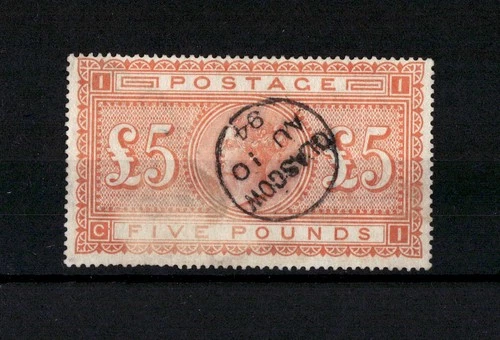 GREAT BRITAIN 1867-1882 5 pounds orange signed- glasgow cancell. 1894