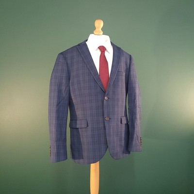 Next Tailoring Blazer Men's 42S Navy Blue Check Slim Fit Notch Lapel Suit Jacket