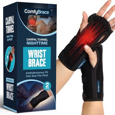 2 PACK Nighttime Pain Wrist Brace for Carpal Tunnel, Tendonitis, Arthritis | ...