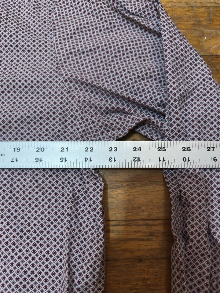 "Camisa de vestir Saks Fifth Avenue roja blanca con patrón de diamantes abotonados XL cuello de 17""" Foto 4 de 4