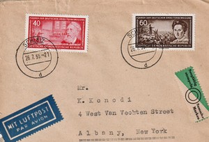 1939 GERMAN AIR MAIL COVER TO US COLLECTORS BRAND TAG/WORKERS *SEE TRANSLATION*
