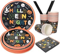 Halloween Geschirr Set 125 StüCk Schwarz Party Deko Tischdeko Feier