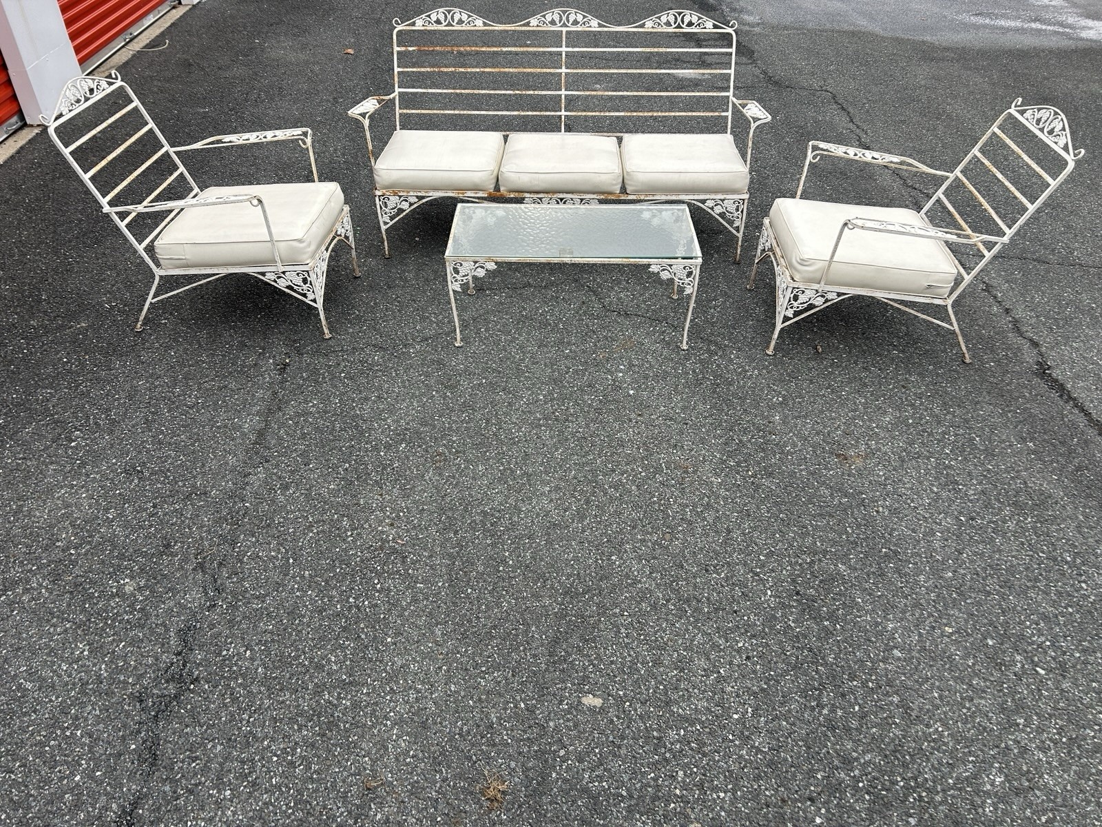 Vintage Meadowcraft Conversation Set Bench, Table & 2 Oversized Chairs ~