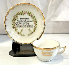 Vintage 2pc Set Serenity Prayer Gold Trim Miniature Plate And Teacup W Stand