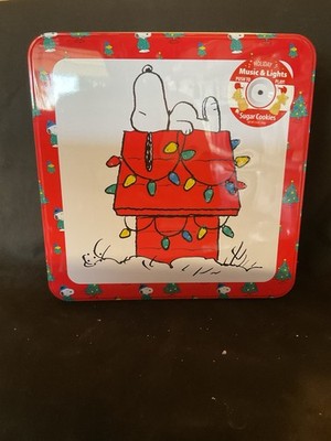 Peanuts Snoopy On His House Holiday Sugar Cookies in Musical Light Up Tin.