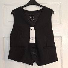 Zara Black Waistcoat,  Women's, Fully Lined, New, Size UK Medium, length 22"
